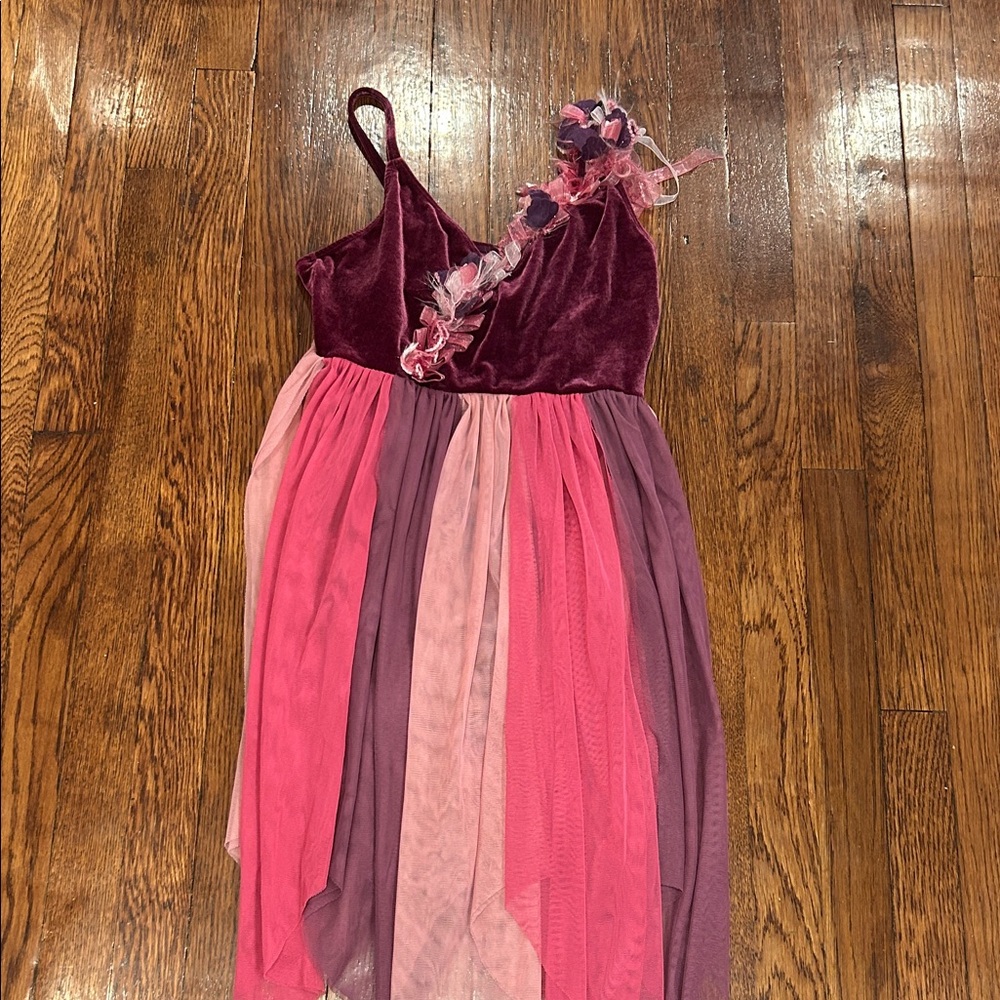 Weissman Velvet Dance Dress in Pink and Purple
